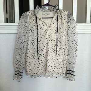 Velvet Dot Tie Neck Blouse